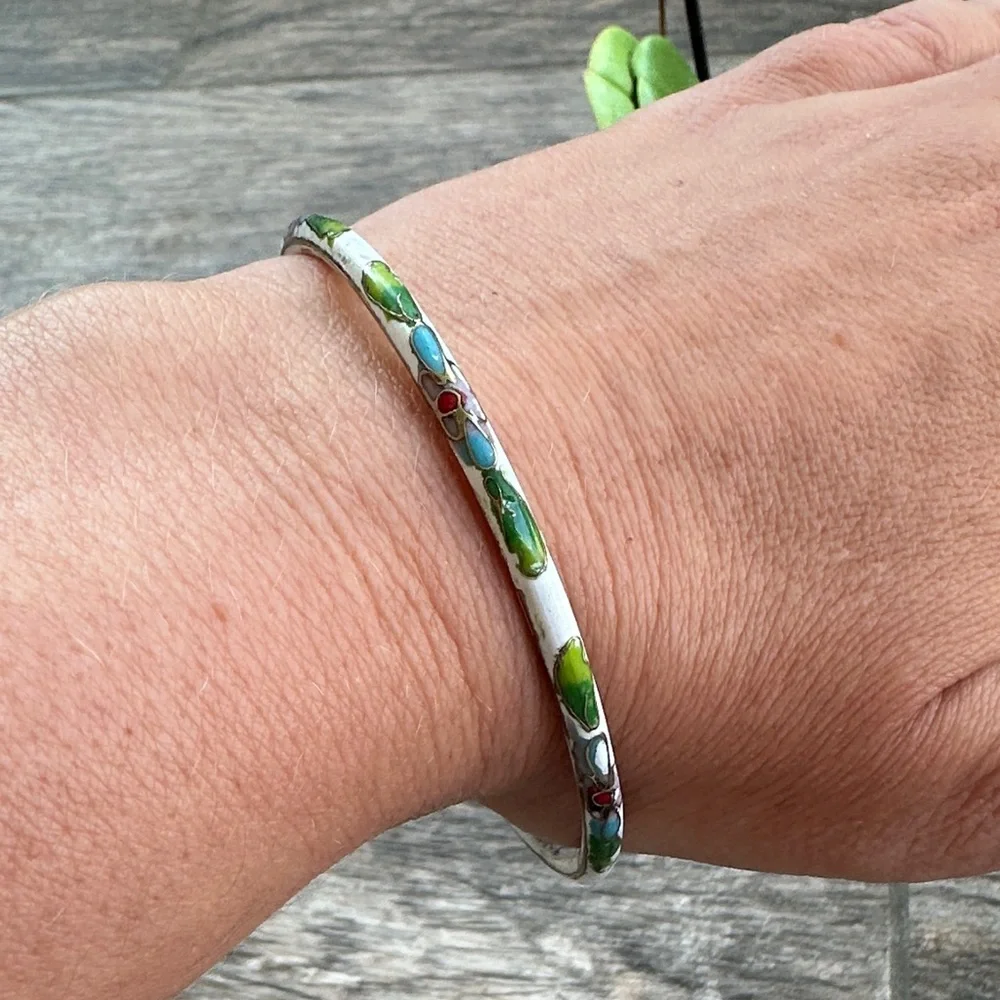 Vintage Chinese￼Enamel Cloisonné Bangle Bracelet Handpainted￼